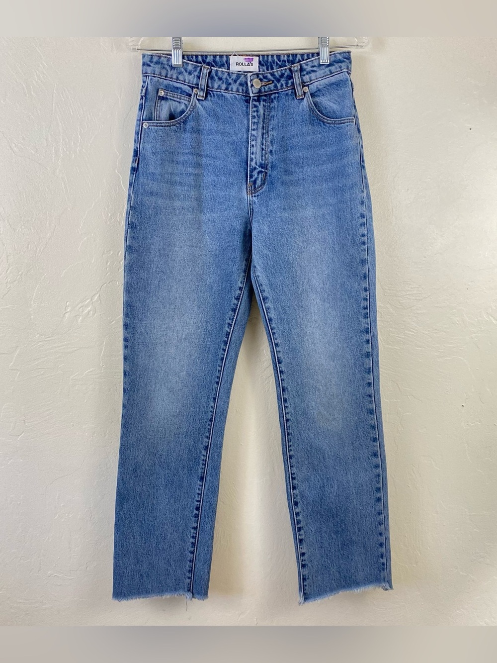 Rollas Size 28 Light Blue Cropped Straight Cotton Denim  Raw Hemline Jean